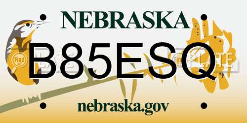 B85ESQ Nebraska License Plate