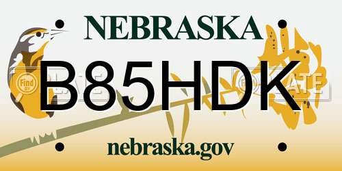 B85HDK Nebraska License Plate