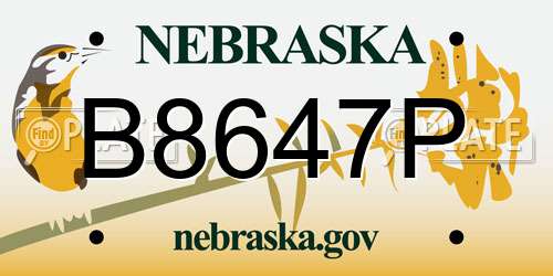 B8647P Nebraska License Plate