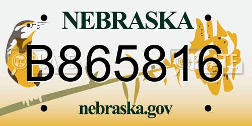 B865816 Nebraska License Plate
