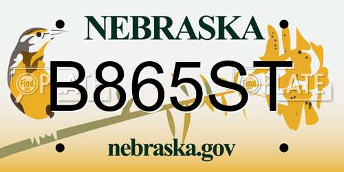 B865ST Nebraska License Plate