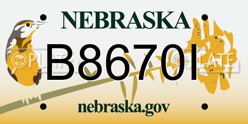 B8670I Nebraska License Plate
