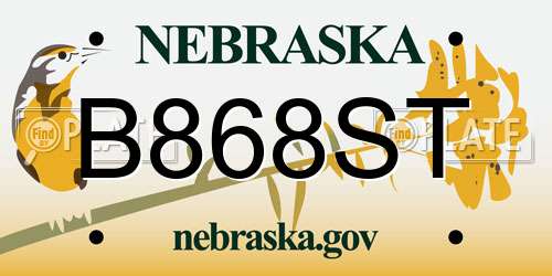 B868ST Nebraska License Plate