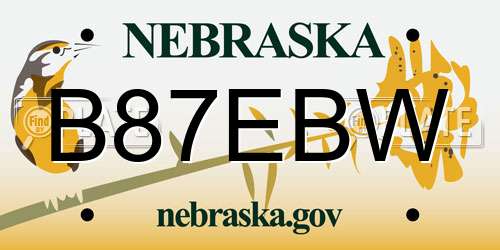 B87EBW Nebraska License Plate