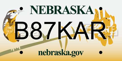 B87KAR Nebraska License Plate