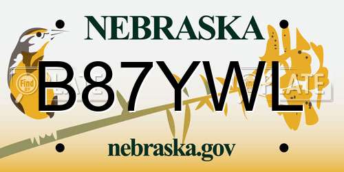 B87YWL Nebraska License Plate