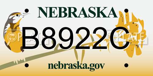 B8922C Nebraska License Plate