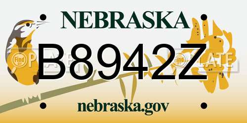 B8942Z Nebraska License Plate