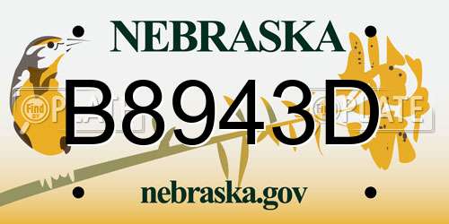 B8943D Nebraska License Plate