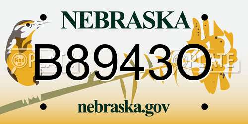 B8943O Nebraska License Plate