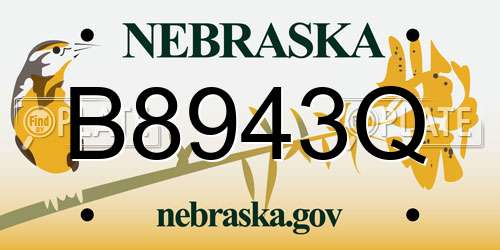 B8943Q Nebraska License Plate
