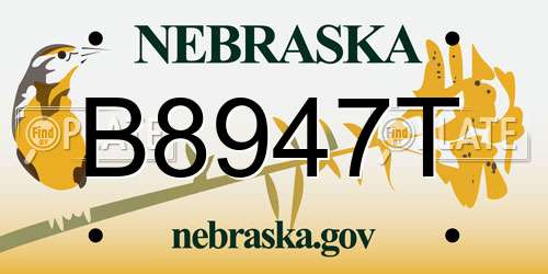 B8947T Nebraska License Plate
