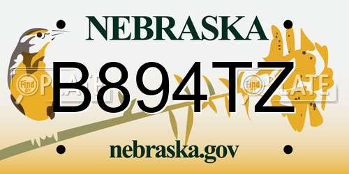 B894TZ Nebraska License Plate
