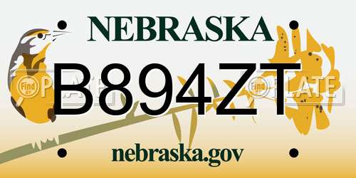 B894ZT Nebraska License Plate