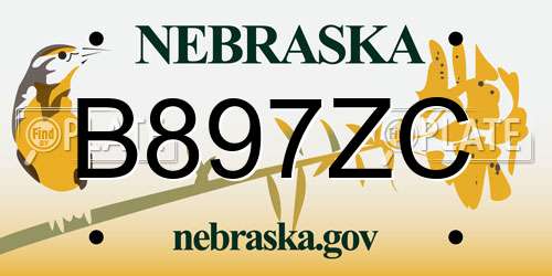 B897ZC Nebraska License Plate