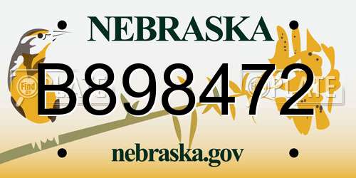 B898472 Nebraska License Plate