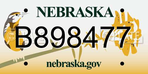 B898477 Nebraska License Plate