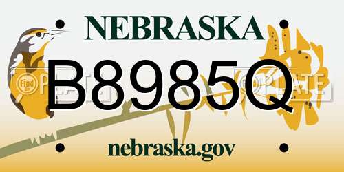 B8985Q Nebraska License Plate
