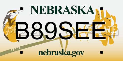 B89SEE Nebraska License Plate
