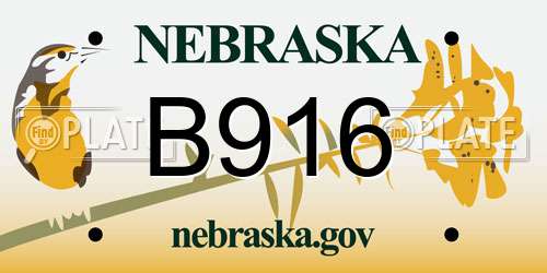 B916 Nebraska License Plate