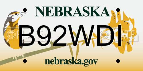 B92WDI Nebraska License Plate