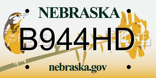 B944HD Nebraska License Plate