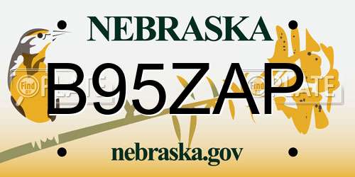 B95ZAP Nebraska License Plate