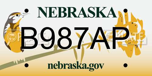 B987AP Nebraska License Plate