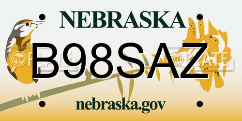 B98SAZ Nebraska License Plate