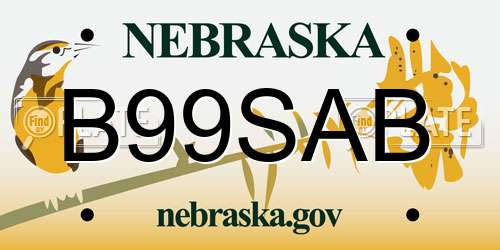 B99SAB Nebraska License Plate