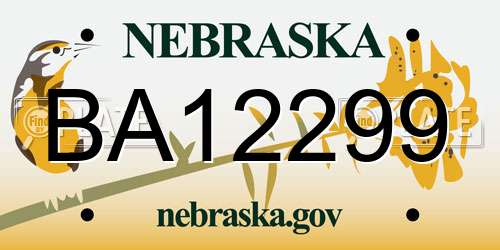 BA12299 Nebraska License Plate