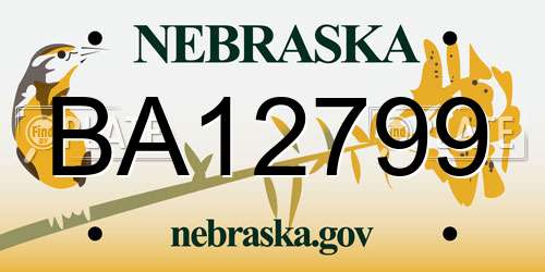 BA12799 Nebraska License Plate