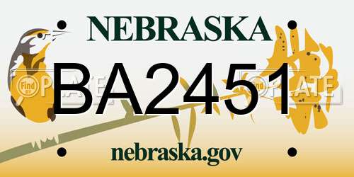 BA2451 Nebraska License Plate