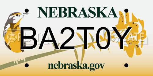 BA2T0Y Nebraska License Plate