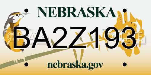 BA2Z193 Nebraska License Plate