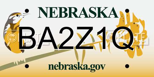 BA2Z1Q Nebraska License Plate