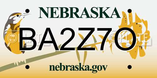 BA2Z7O Nebraska License Plate