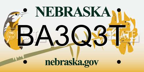 BA3Q3T Nebraska License Plate
