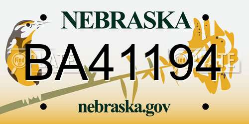 BA41194 Nebraska License Plate