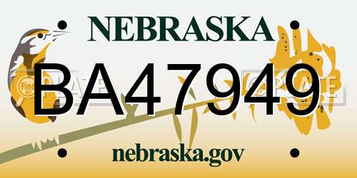 BA47949 Nebraska License Plate