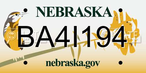 BA4I194 Nebraska License Plate