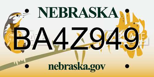 BA4Z949 Nebraska License Plate