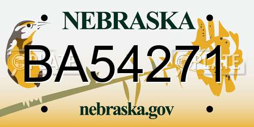 BA54271 Nebraska License Plate