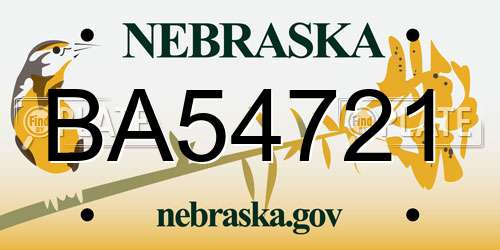 BA54721 Nebraska License Plate
