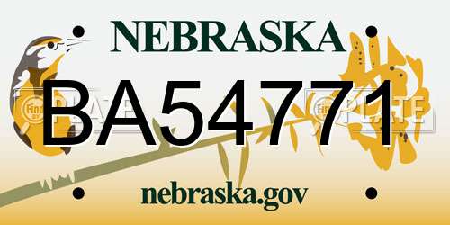 BA54771 Nebraska License Plate