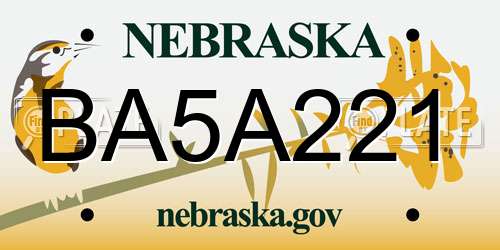 BA5A221 Nebraska License Plate