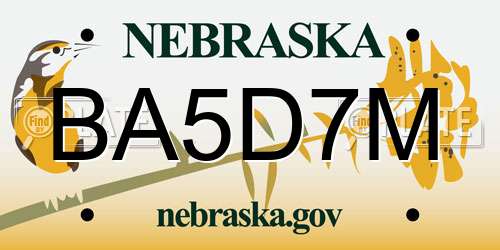 BA5D7M Nebraska License Plate