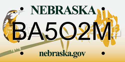BA5O2M Nebraska License Plate