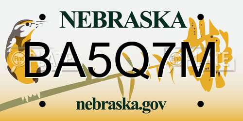 BA5Q7M Nebraska License Plate
