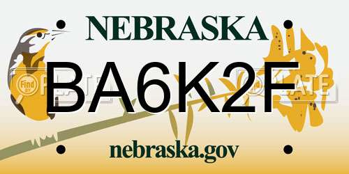 BA6K2F Nebraska License Plate